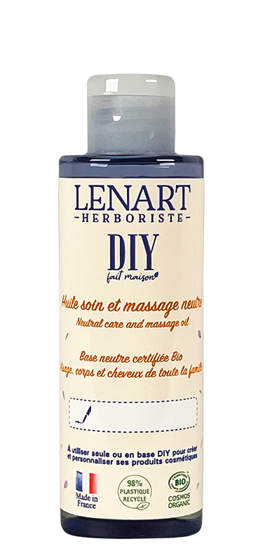 Flacon et étuis Huile soin et massage neutre 90ml DIY Lénart Herboriste