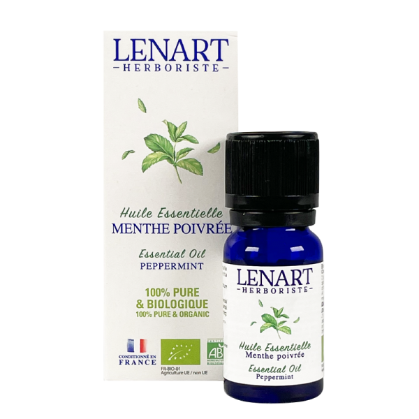 Flacon et étuis Huile essentielle de Menthe poivrée 10ml Lénart Herboriste