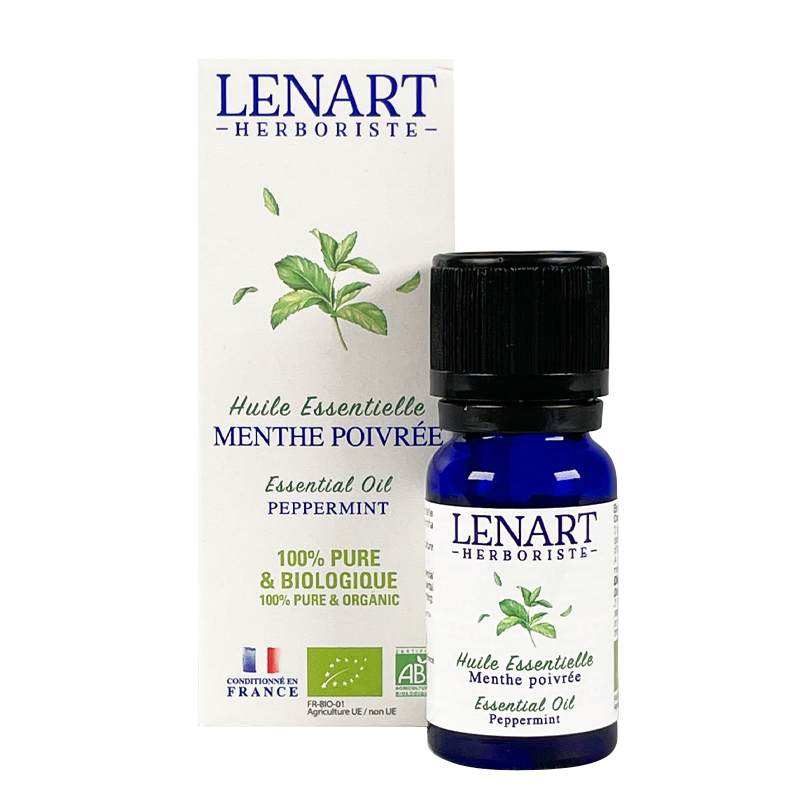 Flacon et étuis Huile essentielle de Menthe poivrée 10ml Lénart Herboriste