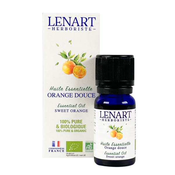 Flacon et étuis Huile essentielle d'Orange douce 10ml Lénart Herboriste