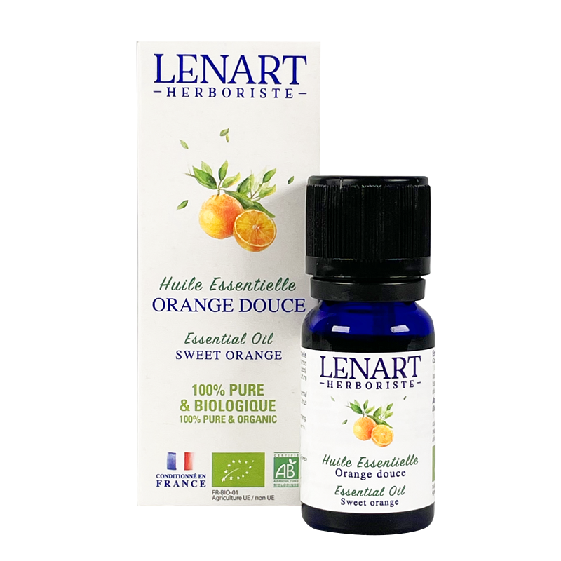 Flacon et étuis Huile essentielle d'Orange douce 10ml Lénart Herboriste