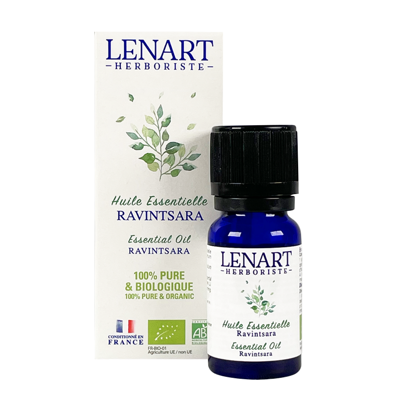 Flacon et étuis Huile essentielle de Ravintsara 10ml Lénart Herboriste